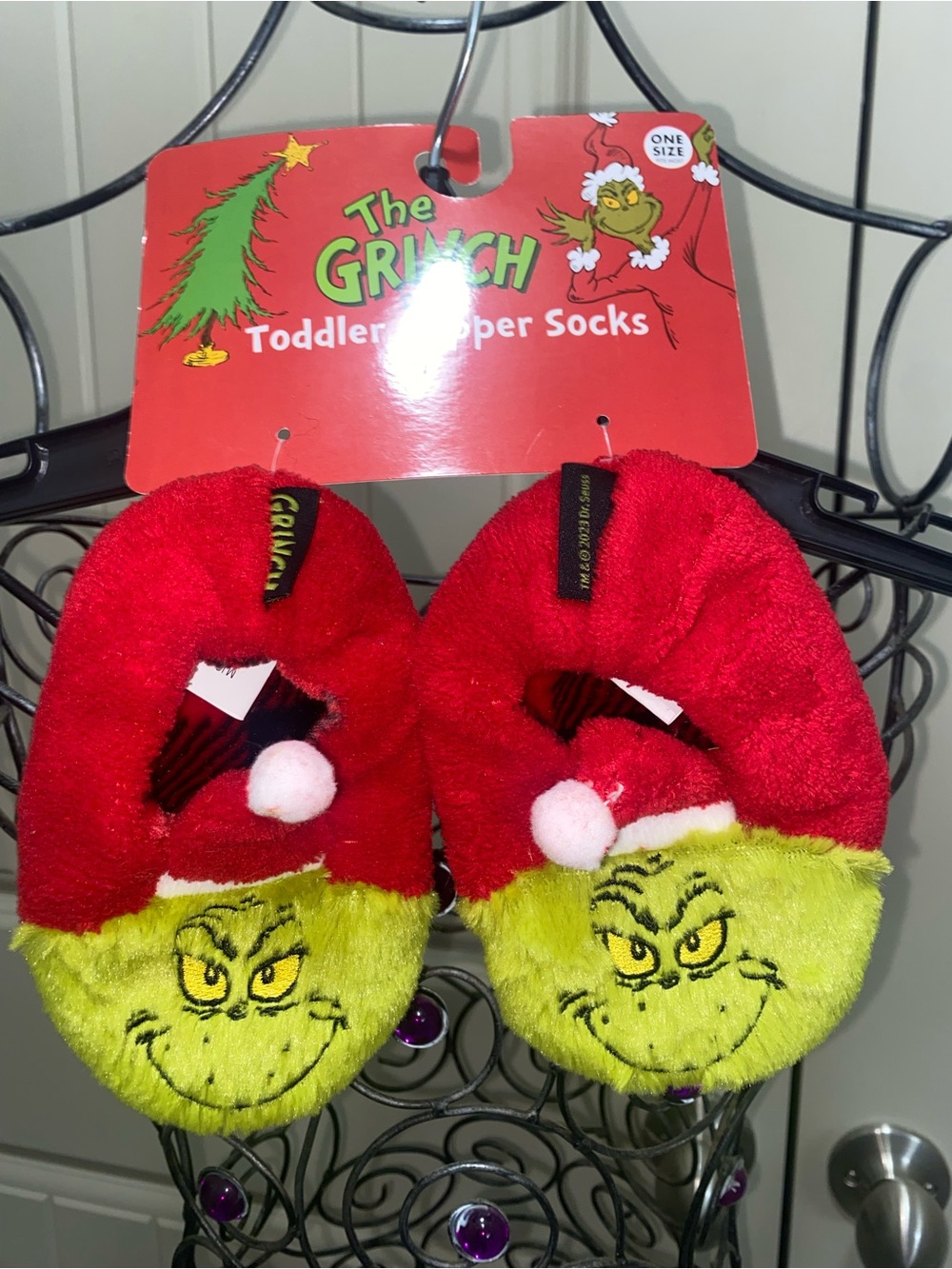 Toddler Slipper Socks in Red and Green